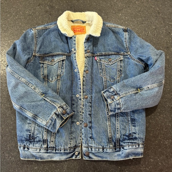Levi Mens Sherpa Lined Jean Jacket Large - Picture 1 of 6